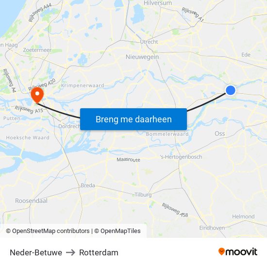 Neder-Betuwe to Rotterdam map