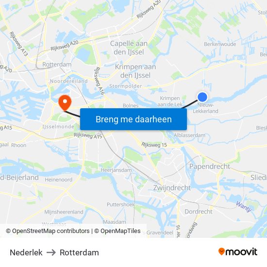 Nederlek to Rotterdam map