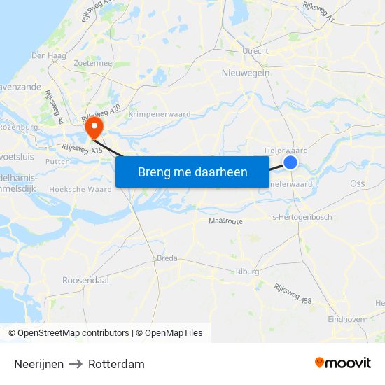 Neerijnen to Rotterdam map