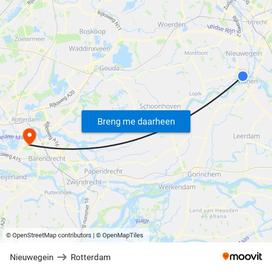 Nieuwegein to Rotterdam map