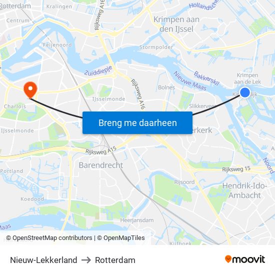 Nieuw-Lekkerland to Rotterdam map