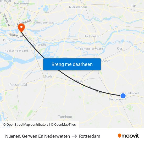 Nuenen, Gerwen En Nederwetten to Rotterdam map