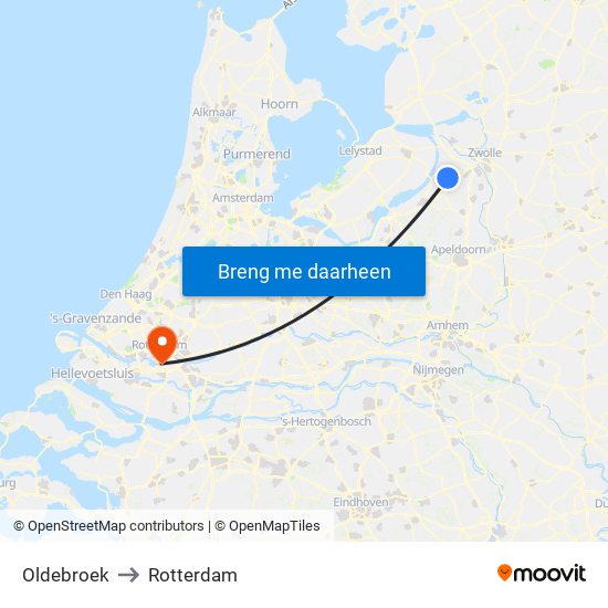 Oldebroek to Rotterdam map