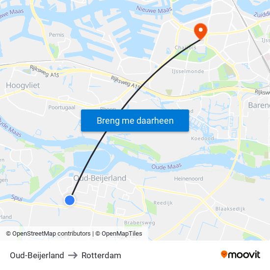 Oud-Beijerland to Rotterdam map