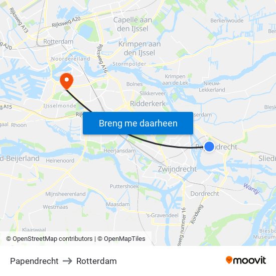 Papendrecht to Rotterdam map