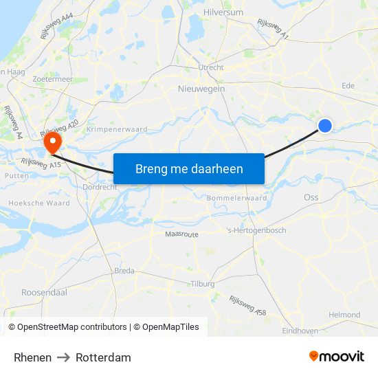 Rhenen to Rotterdam map