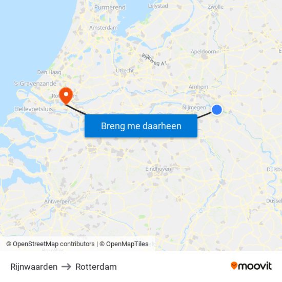 Rijnwaarden to Rotterdam map