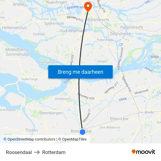 Roosendaal to Rotterdam map