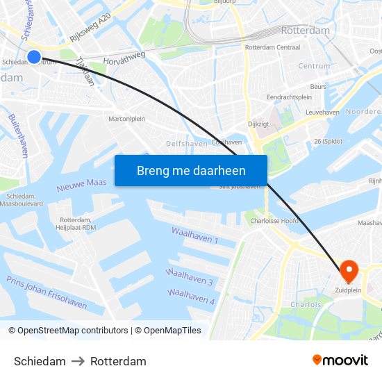 Schiedam to Rotterdam map