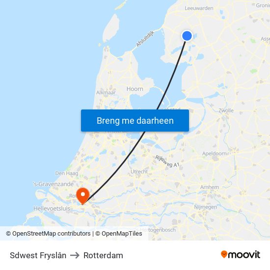Sdwest Fryslân to Rotterdam map