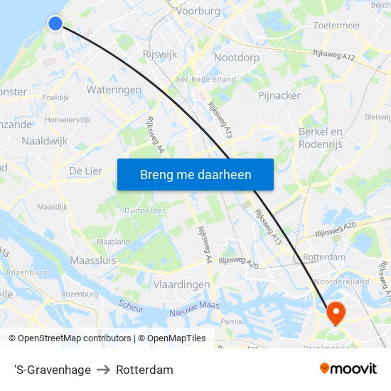 'S-Gravenhage to Rotterdam map
