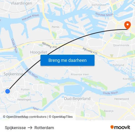 Spijkenisse to Rotterdam map