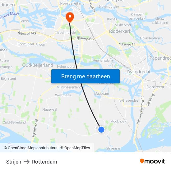 Strijen to Rotterdam map