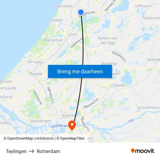 Teylingen to Rotterdam map