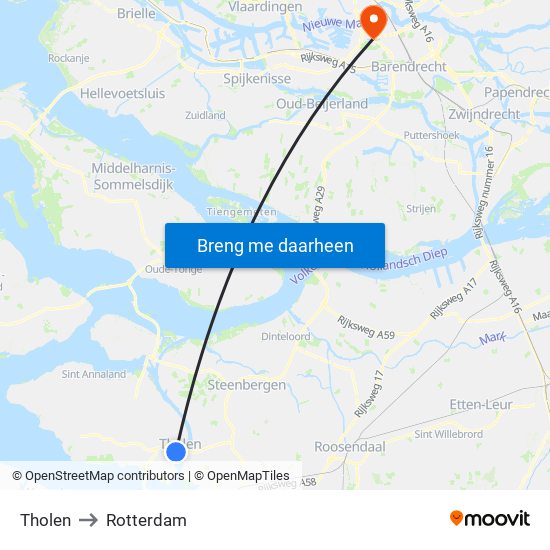 Tholen to Rotterdam map
