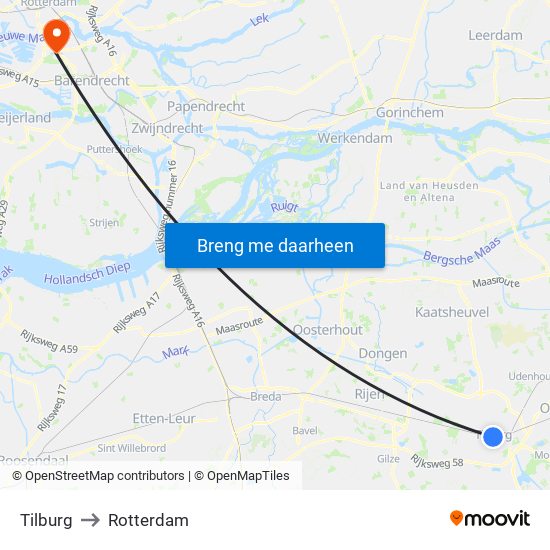 Tilburg to Rotterdam map