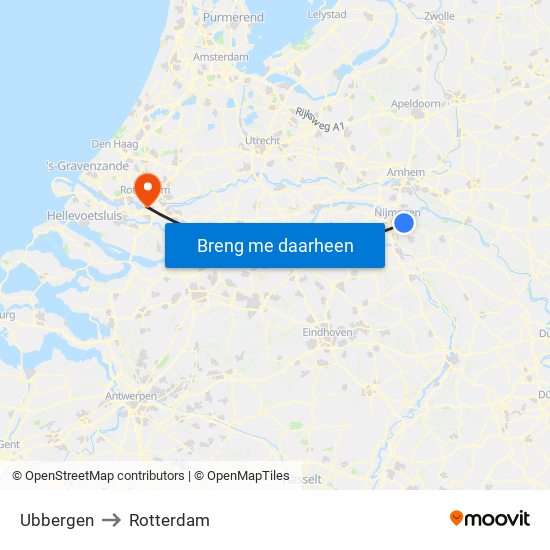 Ubbergen to Rotterdam map