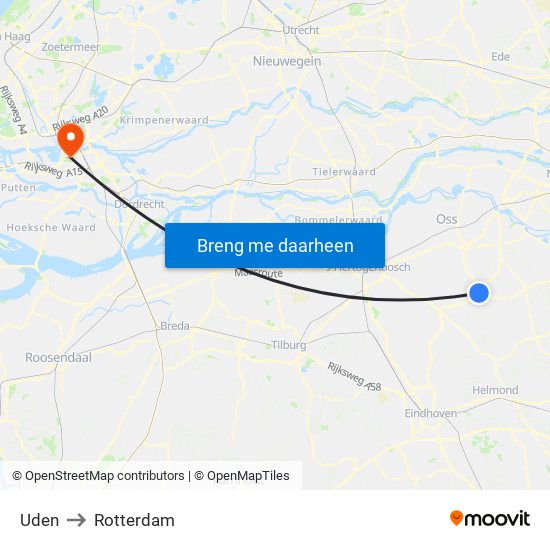 Uden to Rotterdam map