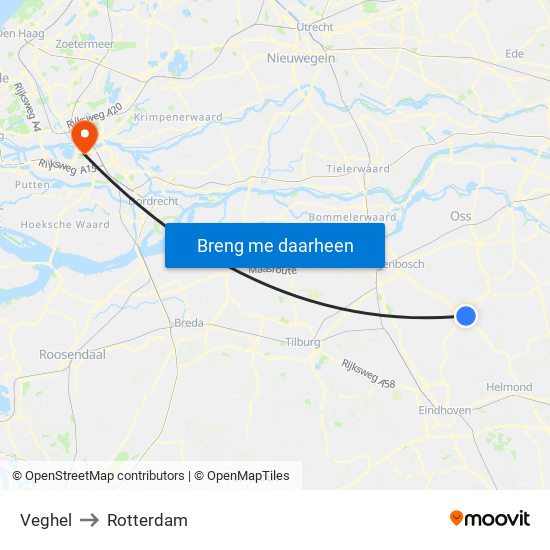 Veghel to Rotterdam map