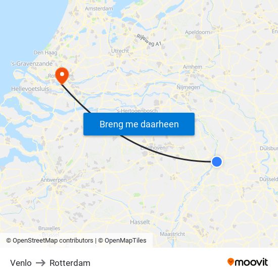 Venlo to Rotterdam map