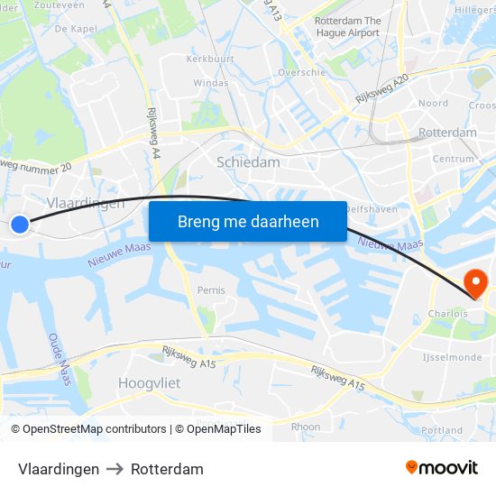 Vlaardingen to Rotterdam map