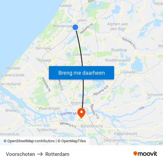 Voorschoten to Rotterdam map
