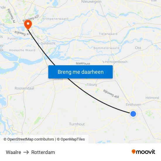 Waalre to Rotterdam map