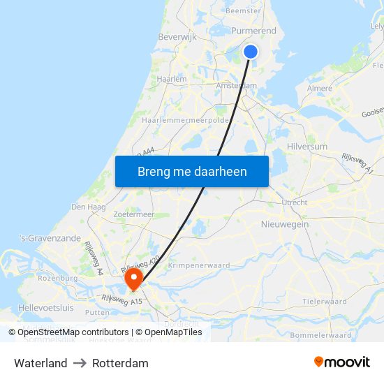 Waterland to Rotterdam map