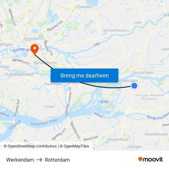 Werkendam to Rotterdam map