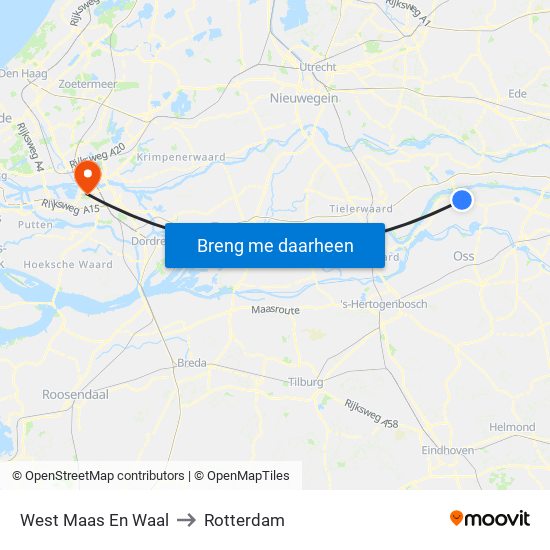 West Maas En Waal to Rotterdam map
