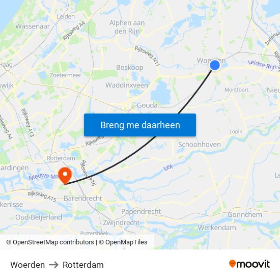 Woerden to Rotterdam map