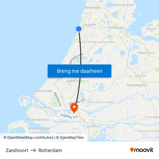Zandvoort to Rotterdam map