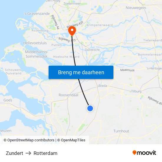 Zundert to Rotterdam map