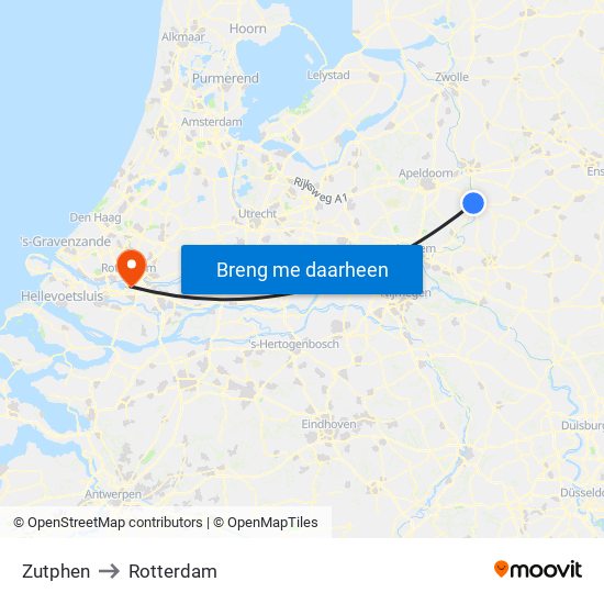 Zutphen to Rotterdam map