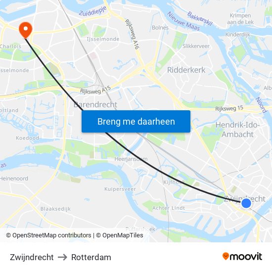 Zwijndrecht to Rotterdam map