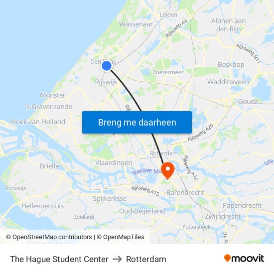 The Hague Student Center to Rotterdam map