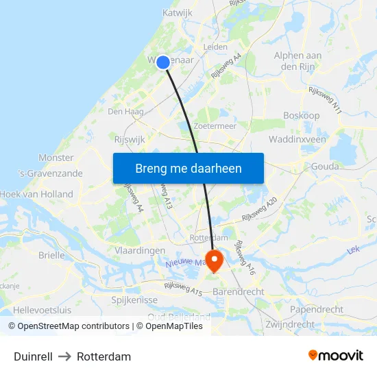 Duinrell to Rotterdam map