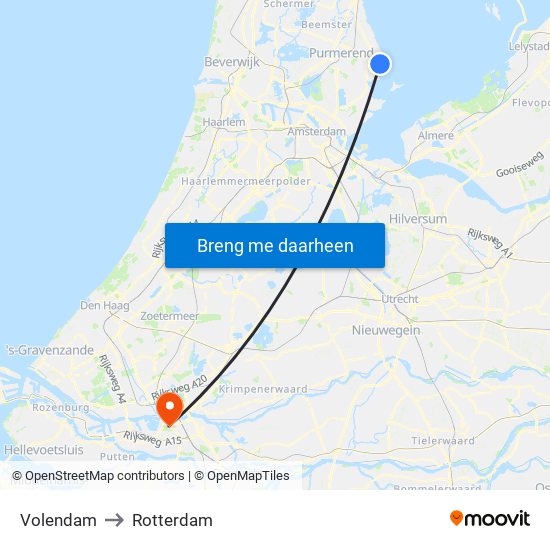 Volendam to Rotterdam map