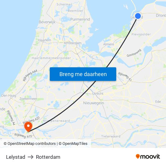 Lelystad to Rotterdam map