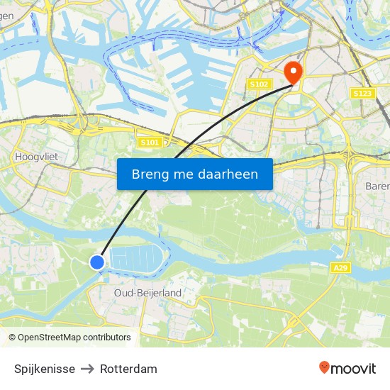 Spijkenisse to Rotterdam map