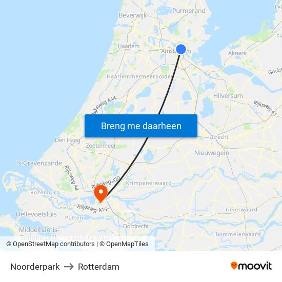 Noorderpark to Rotterdam map