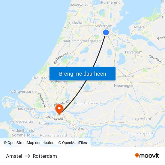 Amstel to Rotterdam map