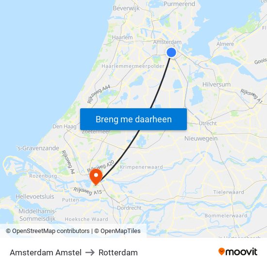 Amsterdam Amstel to Rotterdam map