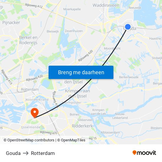 Gouda to Rotterdam map