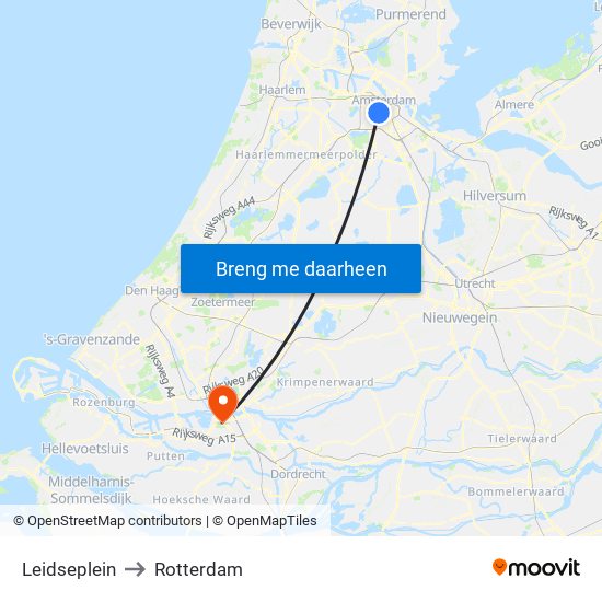 Leidseplein to Rotterdam map