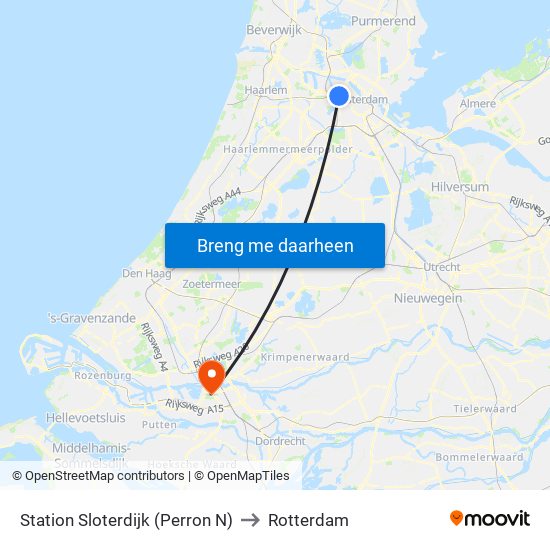 Station Sloterdijk (Perron N) to Rotterdam map