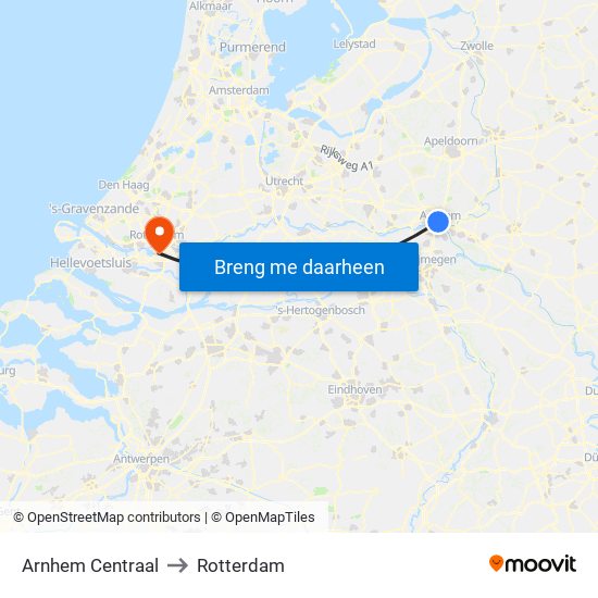 Arnhem Centraal to Rotterdam map