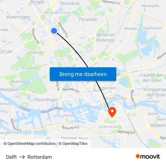Delft to Rotterdam map