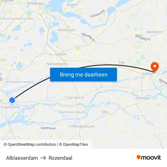 Alblasserdam to Rozendaal map