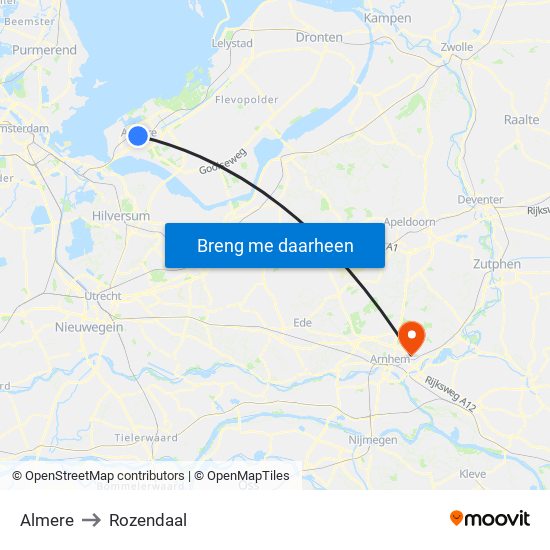 Almere to Rozendaal map